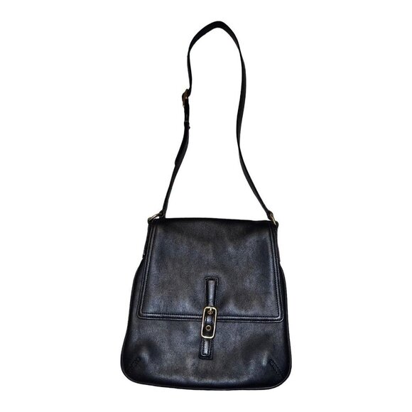 Vintage COACH Y2K Black Soft Leather H20-9592 Crossbody Strap Handbag - Picture 1 of 16